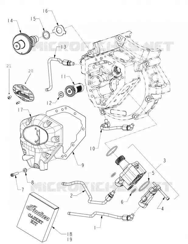 ENGINE, CAM BOX AND OIL PUMP - N131C/D/V ALL OPTIONS (INDIANOILPUMP12CC)