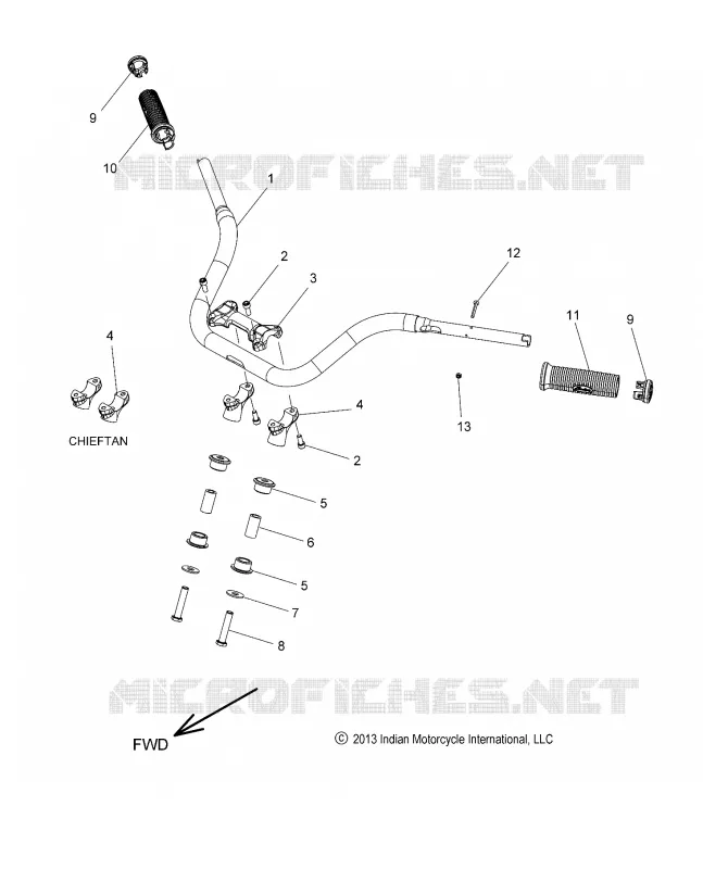 STEERING, HANDLEBAR MOUNTING AND GRIPS - N14CCC/CCV/TCA ALL OPTIONS (49INDIANHANDLEBAR14)